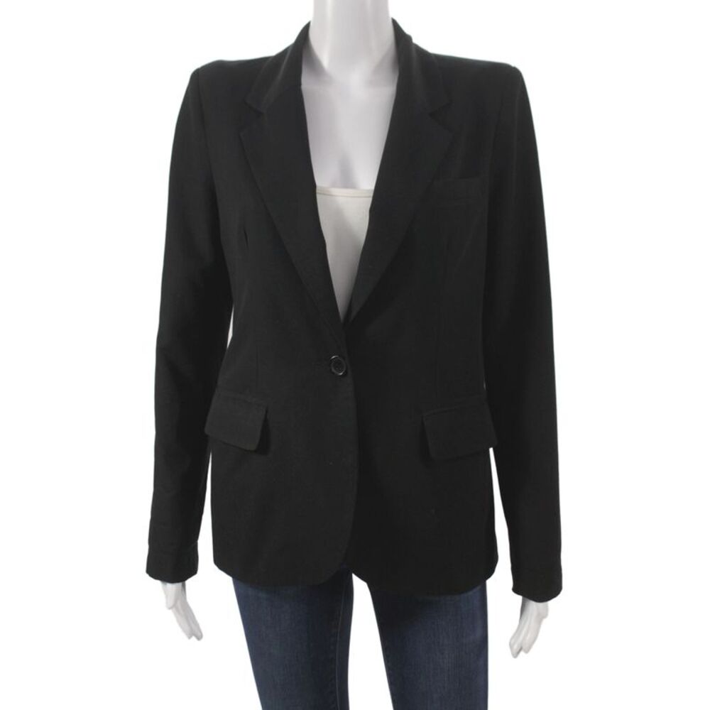 Sans Souci Women Black Cotton Basic Jacket Button Long Sleeve Size S